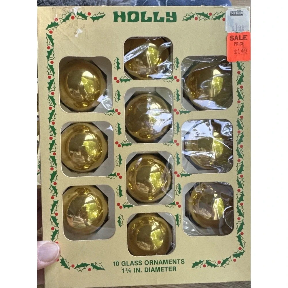Vtg Holly Glass Ornaments 1-3/4